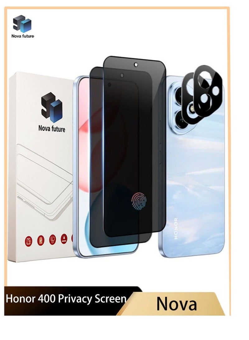 Nova future [2+2 Pack] Honor 400 Privacy Screen Protector with Camera Lens Protector, [28° Anti-Spy][9H Hardness][Fingerprint Unlock][Touch Sensitive][Anti Scratch][Bubble Free][Case Friendly] Protector Set for Honor 400 5G 6.55 inch (Boxed, 2+2 PCS) - Image 1